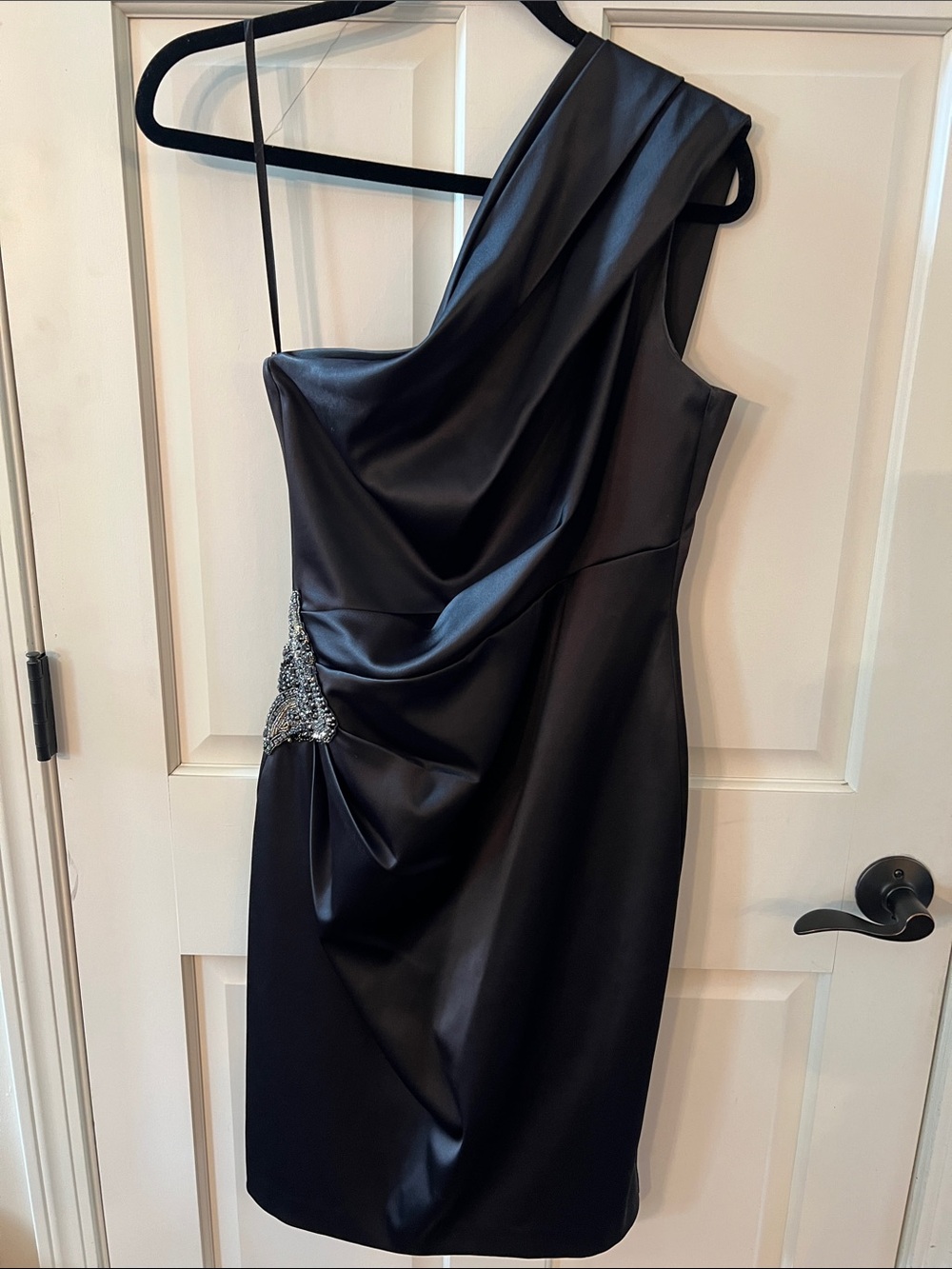 Eliza J Formal Dress Sz 8 Black Satin One Shoulder
